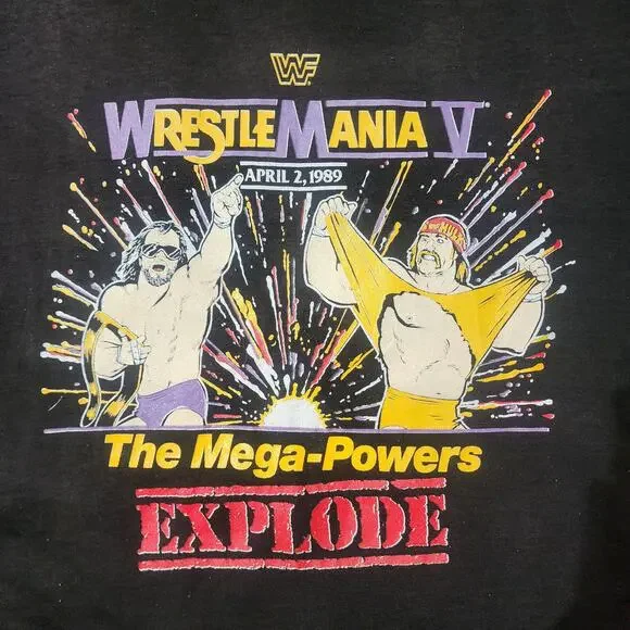 Vintage WrestleMania V Tee 1989 WWF Mega Powers Thin Single Stitch USA - Picture 4 of 7